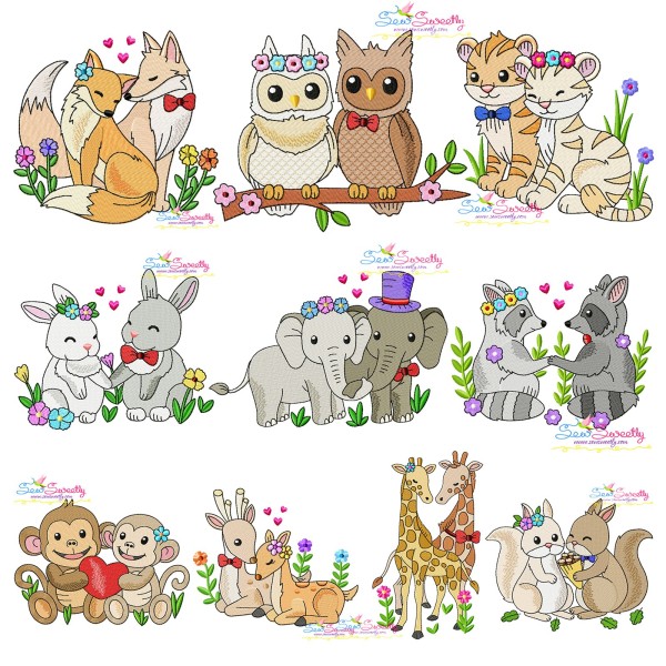 Just Married Valentine Animals Embroidery Design Bundle-1