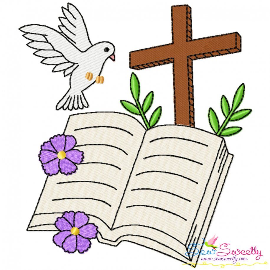 Cross With Bible And Dove Religious Embroidery Design Pattern-1
