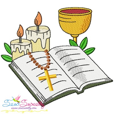 Chalice With Bible And Candles Religious Embroidery Design Pattern-1