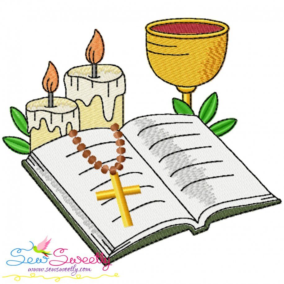 Chalice With Bible And Candles Religious Embroidery Design Pattern