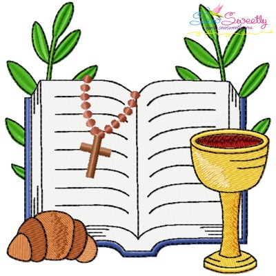 Chalice With Bible And Bread Religious Embroidery Design Pattern-1