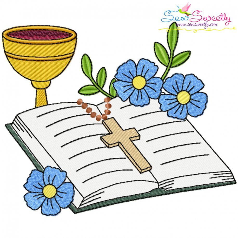 Chalice With Bible Floral Religious Embroidery Design Pattern