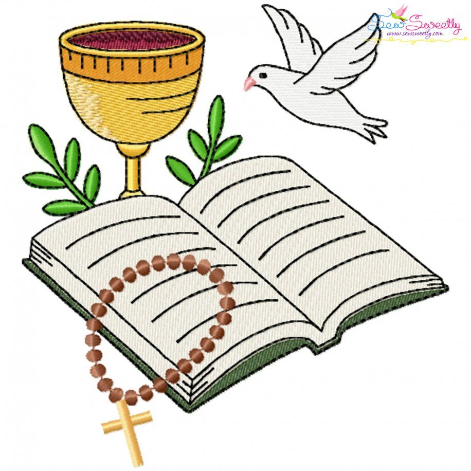 Chalice With Bible And Dove Religious Embroidery Design Pattern-1