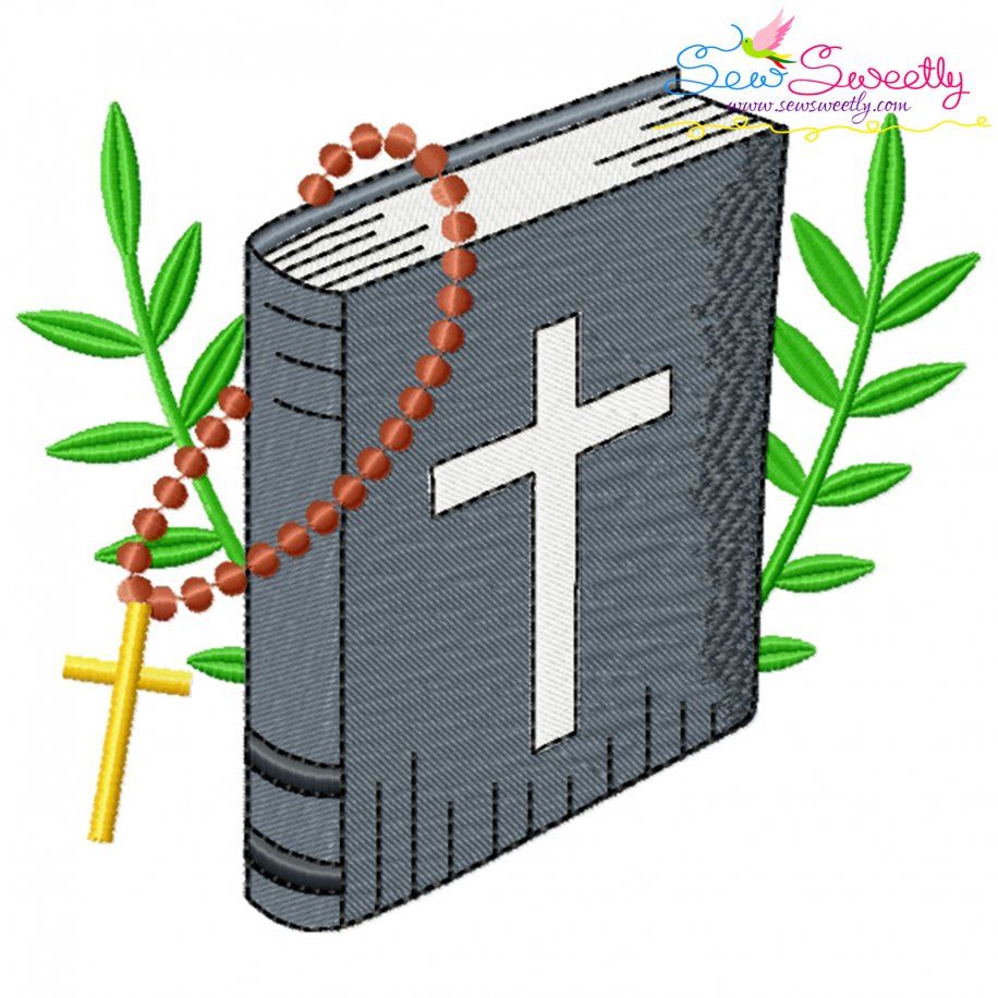 Bible With Cross Necklace-2 Religious Embroidery Design Pattern