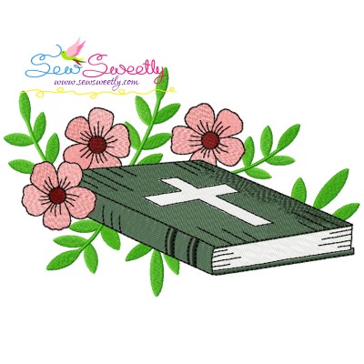 Bible With Flowers Religious Embroidery Design Pattern-1