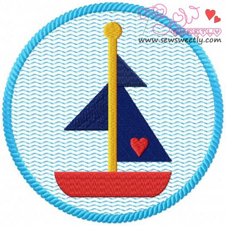 Sail Boat Badge Embroidery Design Pattern-1