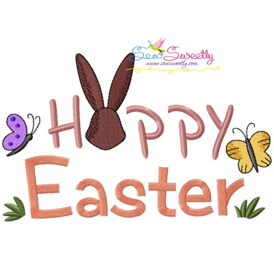 Happy Easter Bunny Embroidery Lettering Design- 1