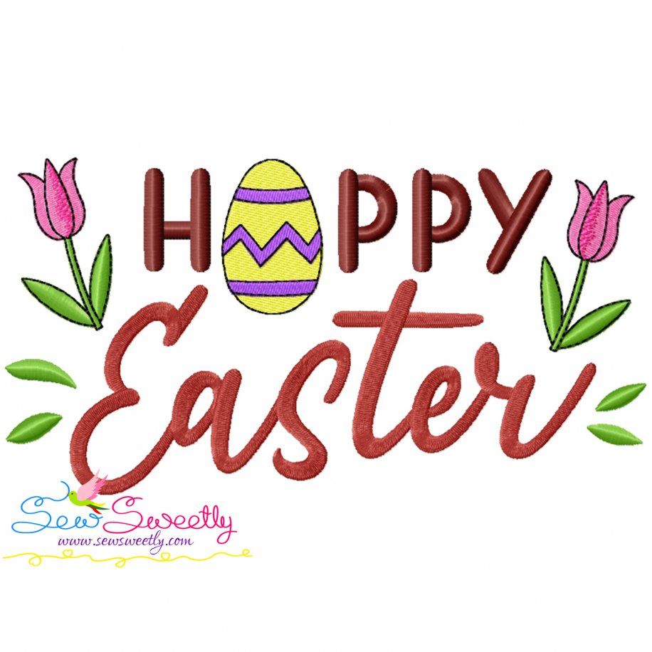 Happy Easter Tulips Embroidery Lettering Design-1