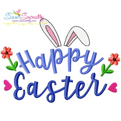Happy Easter Bunny Ears Embroidery Lettering Design-1