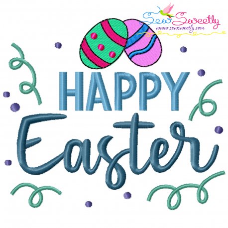 Happy Easter Eggs Embroidery Lettering Design