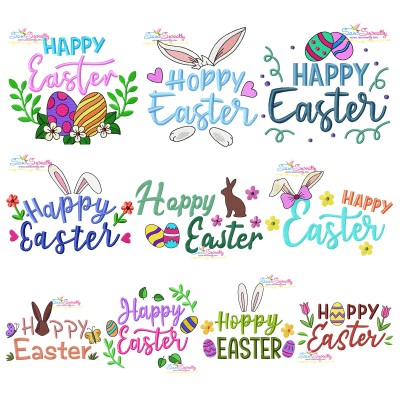 Happy Easter Lettering Embroidery Design Pattern Bundle-1