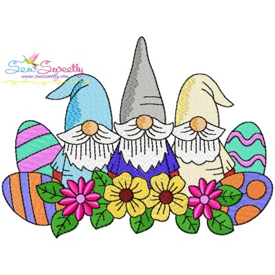Easter Gnomes With Eggs Trio-v2 Embroidery Design Pattern-1
