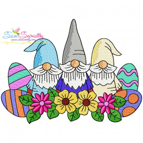 Easter Gnomes With Eggs Trio-v2 Embroidery Design Pattern