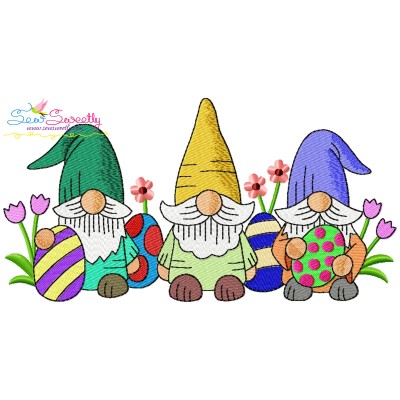 Easter Gnomes With Eggs Trio-v1 Embroidery Design Pattern-1