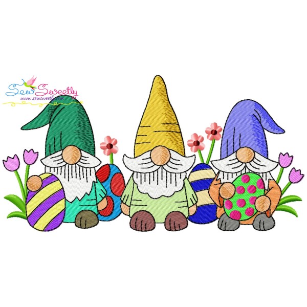 Easter Gnomes With Eggs Trio-v1 Embroidery Design Pattern-1