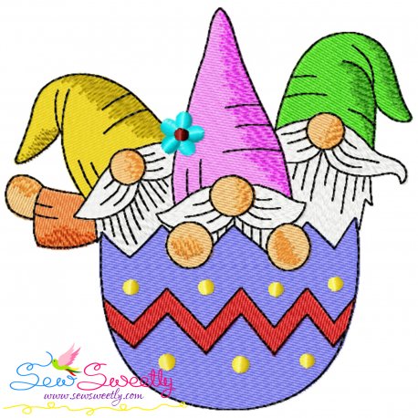 Easter Gnomes In Egg Trio Embroidery Design Pattern