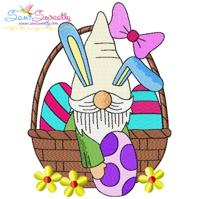 Easter Gnome In Basket With Eggs Embroidery Design Pattern-1