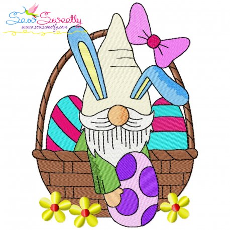Easter Gnome In Basket With Eggs Embroidery Design Pattern
