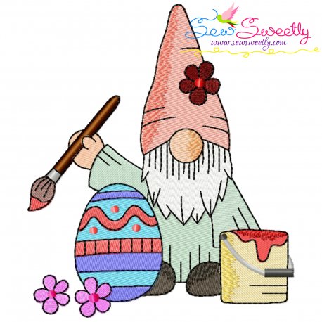 Easter Gnome Painting Egg Embroidery Design Pattern