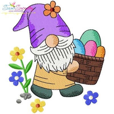 Gnome With Easter Eggs Basket Embroidery Design Pattern-1
