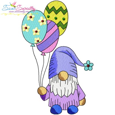 Easter Gnome With Balloons Embroidery Design Pattern-1