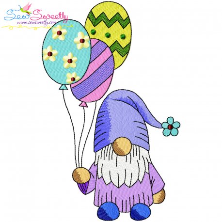 Easter Gnome With Balloons Embroidery Design Pattern