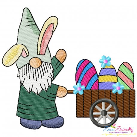 Easter Gnome With Eggs In Wheelbarrow Embroidery Design Pattern-1