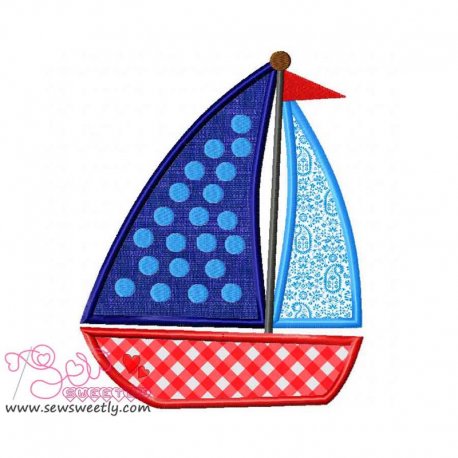 Blue Sailboat Applique Design Pattern-1