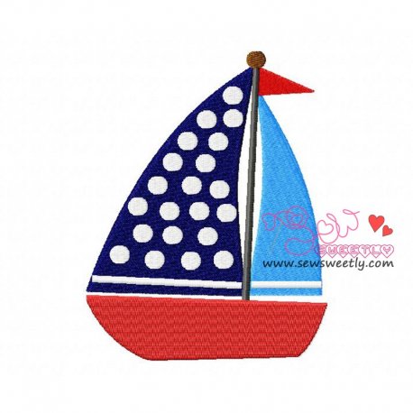 Blue Sailboat Embroidery Design Pattern-1