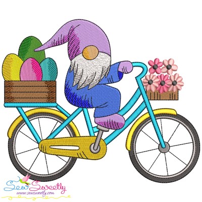 Easter Gnome On Bicycle With Eggs Embroidery Design Pattern-1