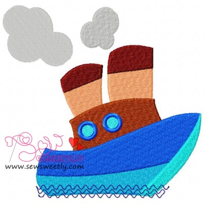 Blue Ship Embroidery Design Pattern-1