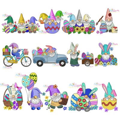 Easter Gnomes Embroidery Design Pattern Bundle-1
