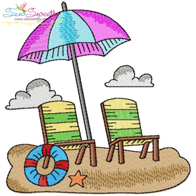 Summer Beach Chairs With Umbrella-1 Embroidery Design Pattern-1