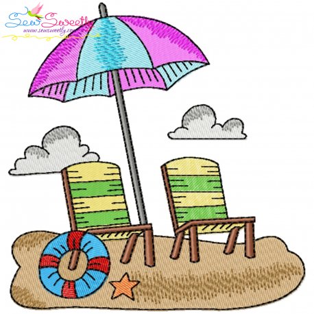 Summer Beach Chairs With Umbrella-1 Embroidery Design Pattern