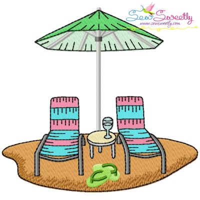 Summer Beach Chairs With Umbrella-2 Embroidery Design Pattern-1