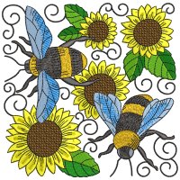 Bees And Sunflowers Quilt Block-10 Embroidery Design Pattern