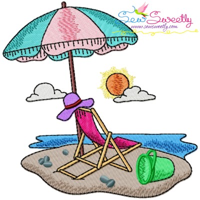 Summer Beach Chair With Umbrella-3 Embroidery Design- 1