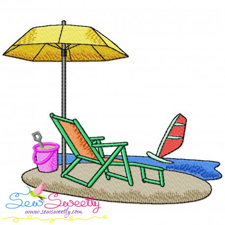 Summer Beach Chair With Umbrella-4 Embroidery Design Pattern