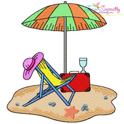 Summer Beach Chair With Umbrella-1 Embroidery Design- 1