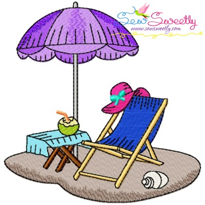 Summer Beach Chair With Umbrella-2 Embroidery Design Pattern-1