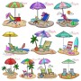 Summer Beach Chairs With Umbrella Embroidery Design Bundle-1