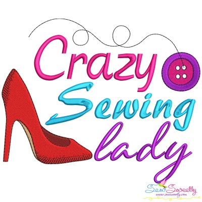 Crazy Sewing Lady Embroidery Design Pattern-1