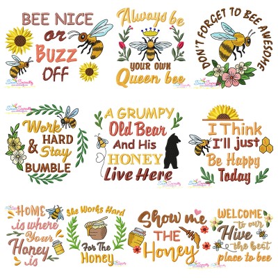 Honey Bee Lettering Embroidery Design Pattern Bundle-1