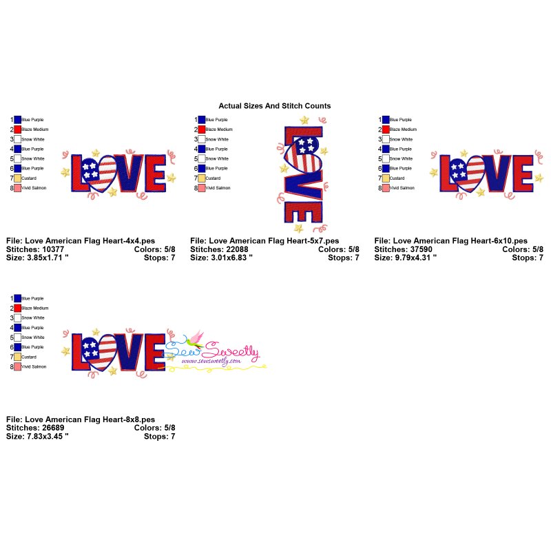 Love American Flag Heart Patriotic Embroidery Design | Sew Sweetly