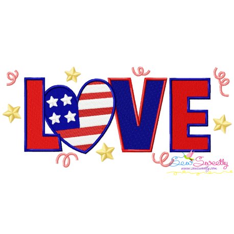 Love American Flag Heart Patriotic Embroidery Design