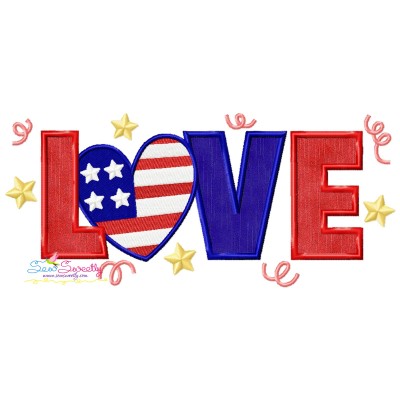 Love American Flag Heart Patriotic Applique Design Pattern-1