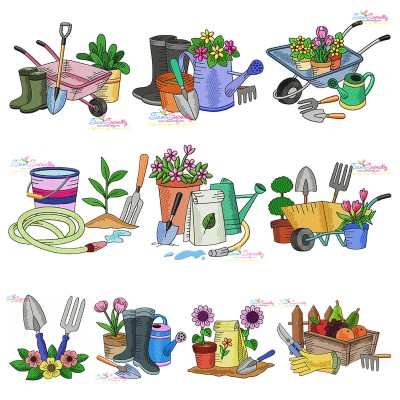 Gardening Plant And Tools Embroidery Design Pattern Bundle-1