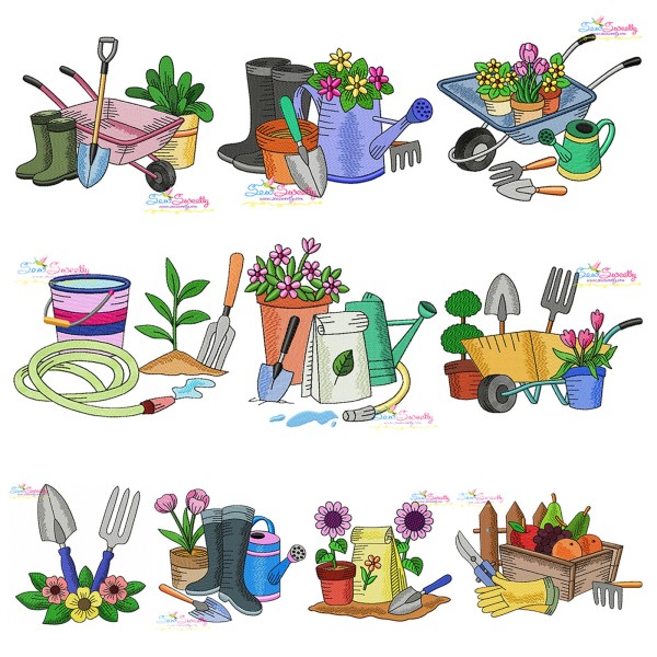 Gardening Plant And Tools Embroidery Design Bundle-1