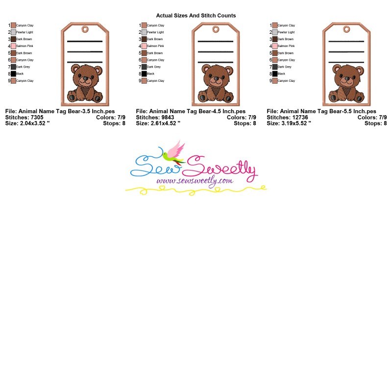 Animal Name Tag Bear ITH Embroidery Design Pattern With Free Font