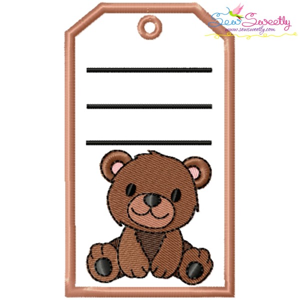 Animal Name Tag Bear ITH Embroidery Design Pattern With Free Font-1